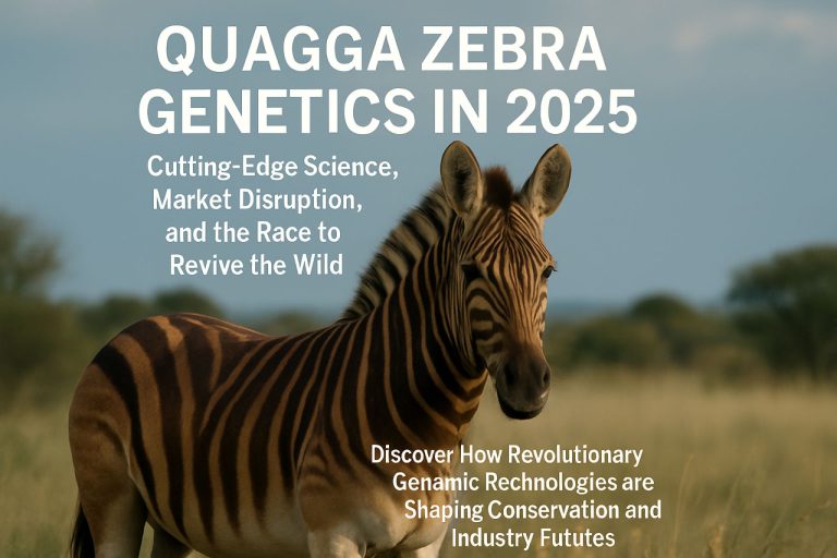 Kvagu zebru ģenētika 2025. gadā: moderno zinātņu, tirgus traucējumu un sacensību, lai atdzīvinātu savvaļas dzīvniekus. Atklājiet, kā revolucionāras genomiskās tehnoloģijas veido saglabāšanas un nozares nākotni.